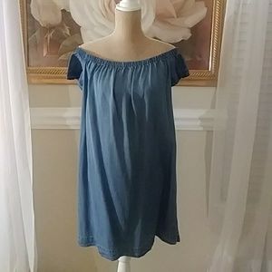 Light Blue Off-the-Shoulders Denim Mini Dress